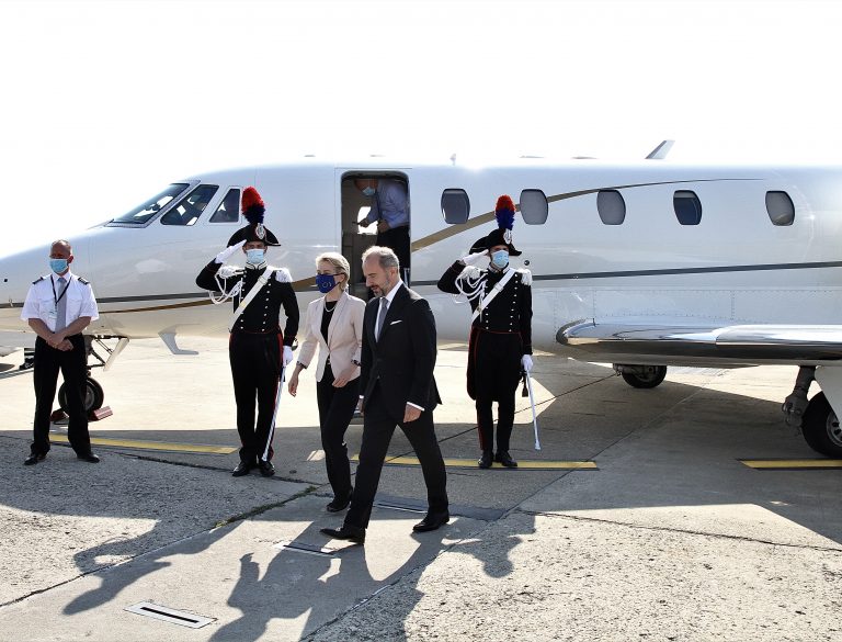 Ursula Von der Leyen, Presidente della Commissione Europea è arrivata questa mattina all’Aeroporto Marconi di Bologna