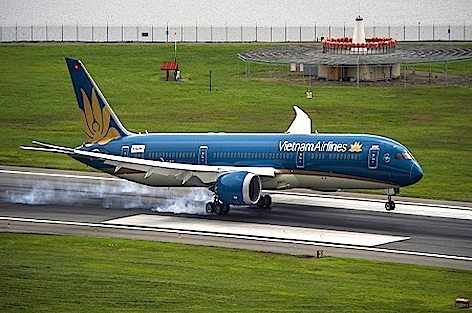 Il 787-9 Dreamliner in atteraggio (foto Boeing)
