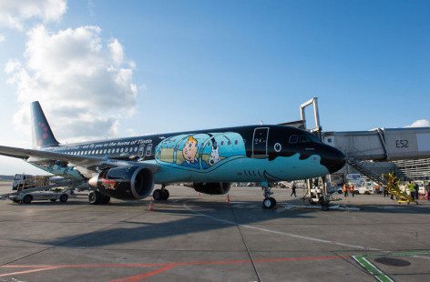 L'airbus A320 della Bussels Airlines con la livrea dedicata a Tintin (foto Airbus)