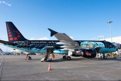 Tintin vola sull’Airbus della Brussels Airlines