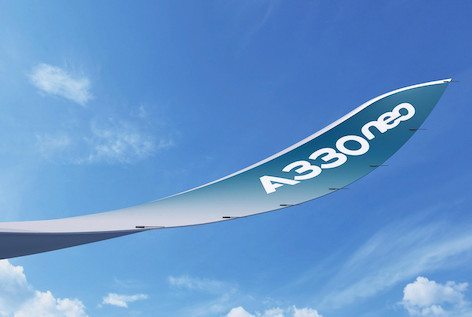 Le wingstips Sharklet del nuovo 330 900 neo (foto Airbus)