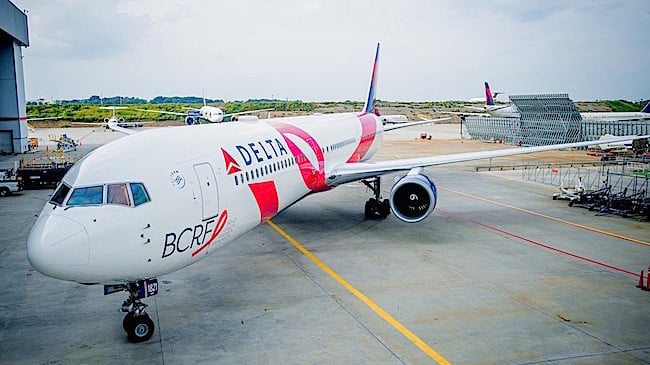Il Pink Plane BCRF di Delta (foto: Chris Rank, Rank Studios per Delta Air Lines)