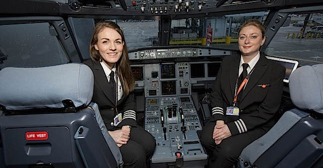 International Women's Day Easyjet celebrates the day with an all female flight and ground operating crew. Captain Kate McWilliams, 27 - world’s youngest female commercial Captain First officer Sue Barrett