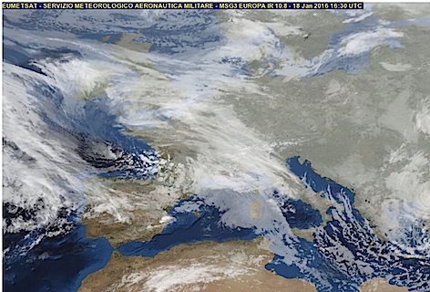 Eumetsat Serv. Metereologico AM 18 gen. 2016 IR 16.30 UTC