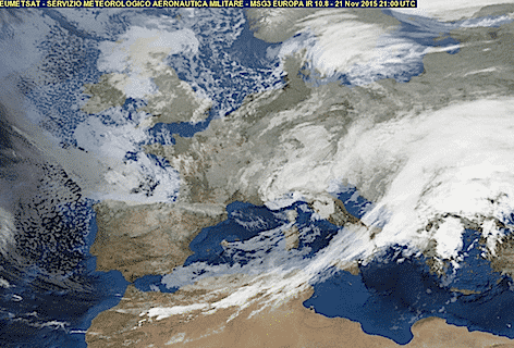 Immagine Meteosat Aeronautica Militare di oggi 21 novembre 2015 h. 21:00 UTC